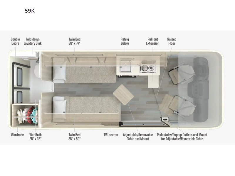 Winnebago Travato 59K / 59KL floor plan diagram